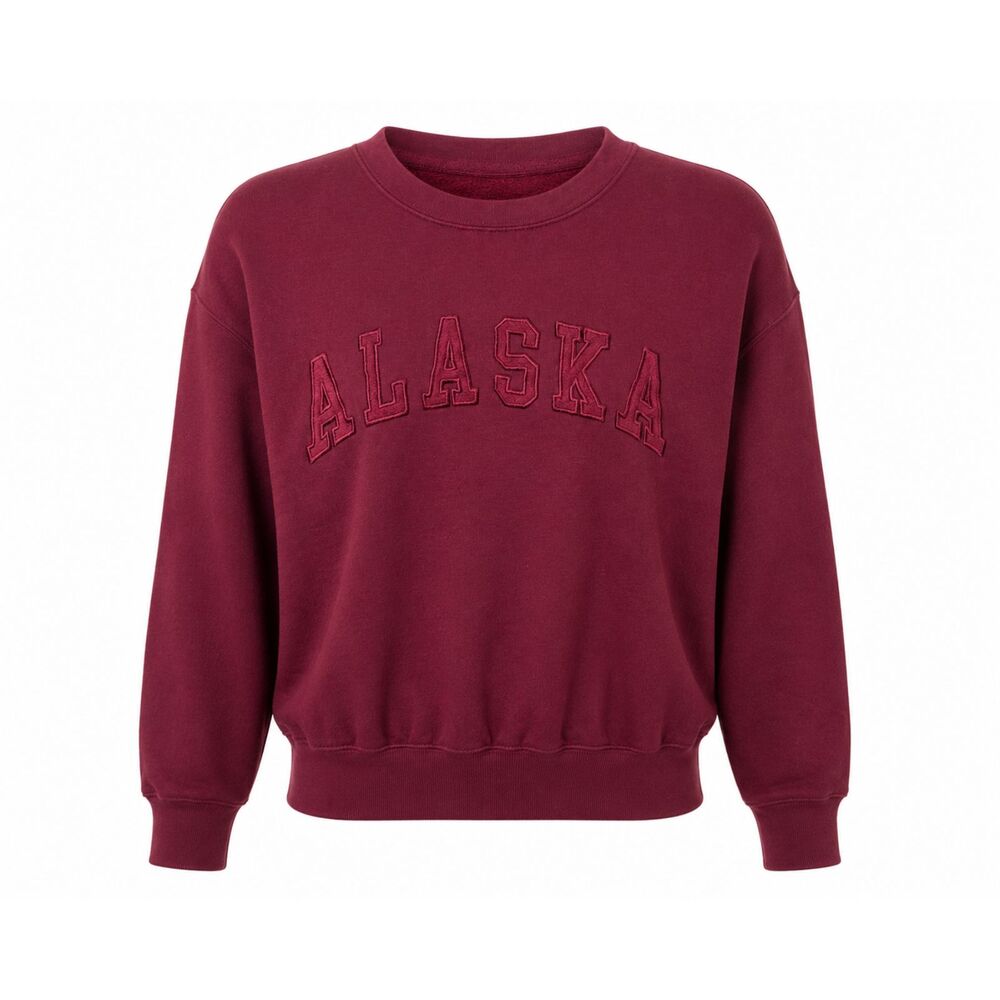 New York Popular Alaska Embroidered Crewneck Sweatshirt Burgundy Small